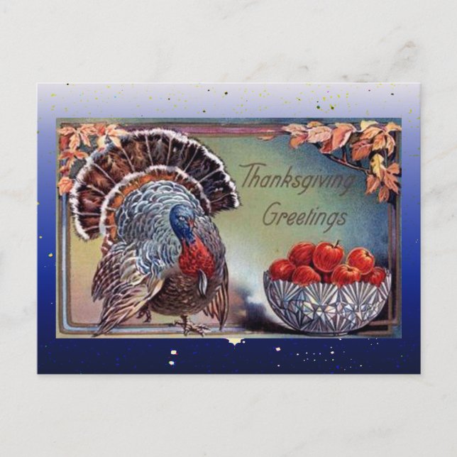 Cartes Pour Fêtes Annuelles Dinde Classique et Bol de Pommes (Devant)