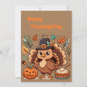 Cartes Pour Fêtes Annuelles Dinde et citrouille de Thanksgiving de dessin anim