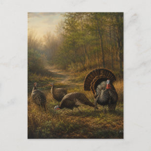 Cartes Pour Fêtes Annuelles Dindons sauvages dans la forêt automnale