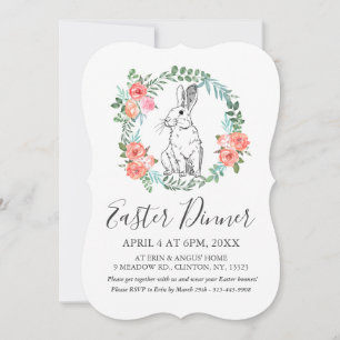 Cartes Pour Fêtes Annuelles Dîner de Pâques Bunny Boho Floral Aquarelle Invita