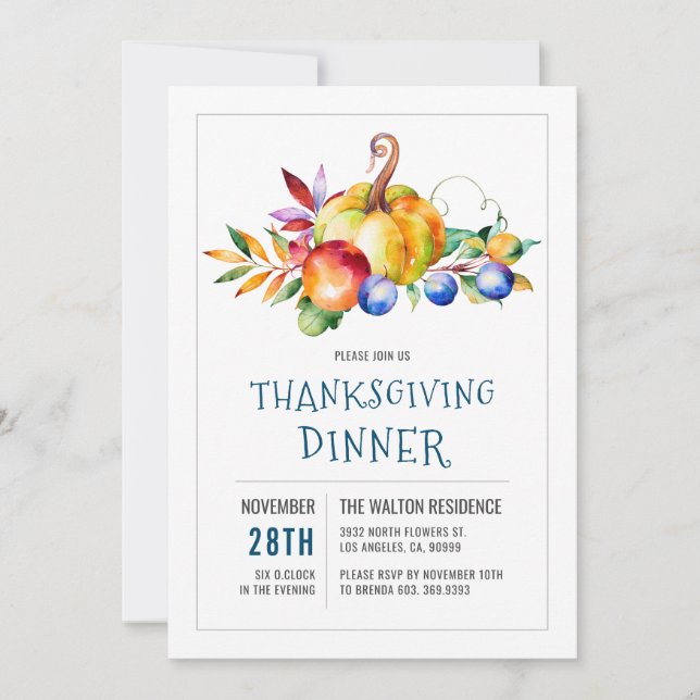 Cartes Pour Fêtes Annuelles Dîner de Thanksgiving Bouquet Citrouille et baies  (Devant)