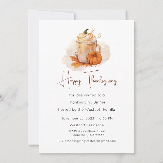 Cartes Pour Fêtes Annuelles Dîner de Thanksgiving Invitation, Thanksgiving (Devant)