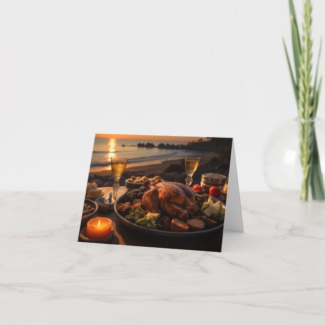Cartes Pour Fêtes Annuelles Dîner de Thanksgiving sur la plage (Devant)