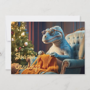 Cartes Pour Fêtes Annuelles Dino Noël tricotant Joyeux Noël