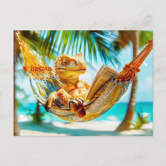 Cartes Pour Fêtes Annuelles Dino Relaxation à Hammock (Devant)