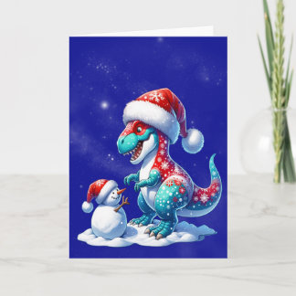 Cartes Pour Fêtes Annuelles Dinosaure avec un chapeau de Père Noël construisan