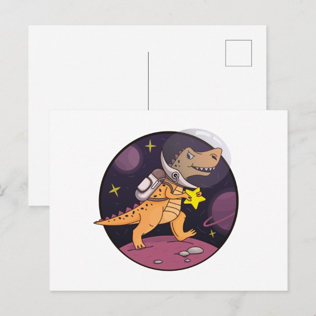 Cartes Pour Fêtes Annuelles Dinosaure dans l'espace (Devant / Derrière)