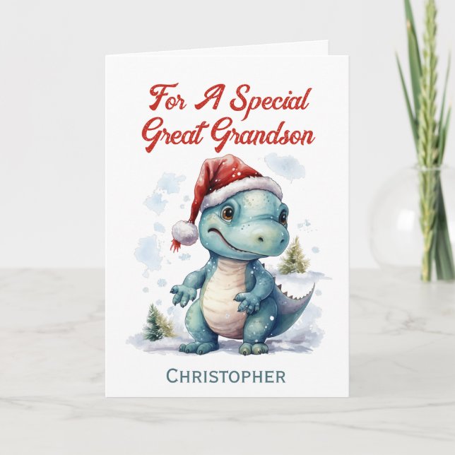 Cartes Pour Fêtes Annuelles Dinosaure de Noël Great Grand-fils (Devant)