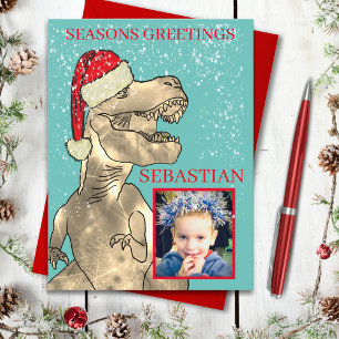 Cartes Pour Fêtes Annuelles Dinosaure de Noël Photo personnalisée