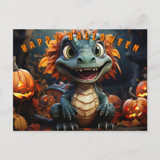 Cartes Pour Fêtes Annuelles Dinosaure D'Halloween En Forêt Avec Citrouilles