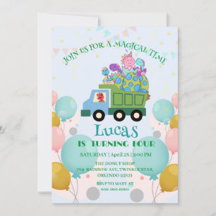 Cartes Pour Fêtes Annuelles Dinosaure Drôle camion à ordures Anniversaire Nom 