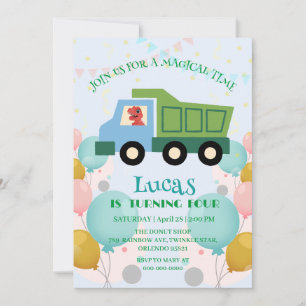 Cartes Pour Fêtes Annuelles Dinosaure Drôle camion à ordures Anniversaire Nom