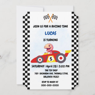 Cartes Pour Fêtes Annuelles Dinosaure rose rouge voiture de course garçon fête