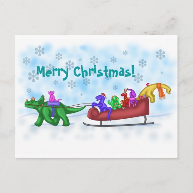 Cartes Pour Fêtes Annuelles Dinosaure Sleigh Ride (Devant)