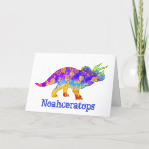 Cartes Pour Fêtes Annuelles Dinosaure Triceratops Coloré Art Noah Ajouter Nom