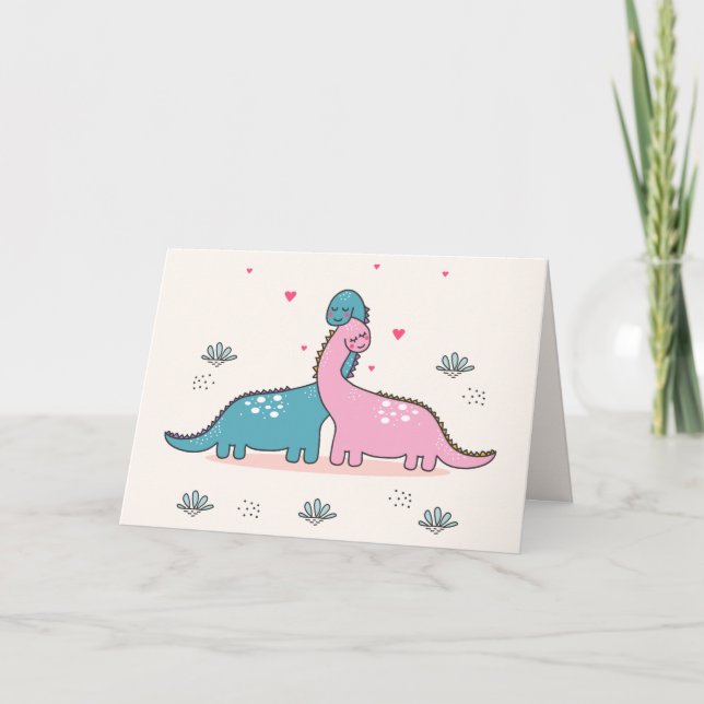 Cartes Pour Fêtes Annuelles Dinosaures dans l'amour Valentines (Devant)
