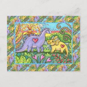 CARTES POUR FÊTES ANNUELLES DINOSAURS PRÉHISTORIQUES COLORÉS, CUTE DINO AMIS