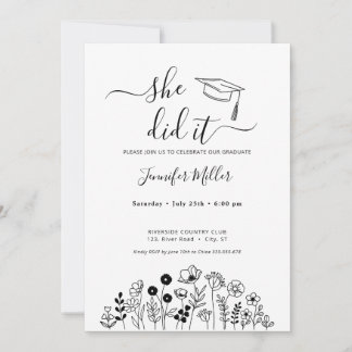 Cartes Pour Fêtes Annuelles Diplôme floral noir et blanc