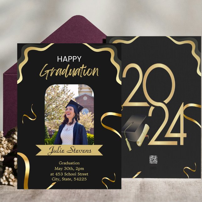 Cartes Pour Fêtes Annuelles Diplôme Image Gold Ribbon Card 2024 (Créateur téléchargé)