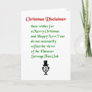 Cartes Pour Fêtes Annuelles Disclaimer de Noël - un poème de Noël amusant