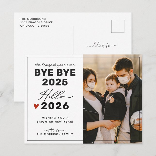 Cartes Pour Fêtes Annuelles Dites adieu à la photo de famille 2024 (Devant / Derrière)