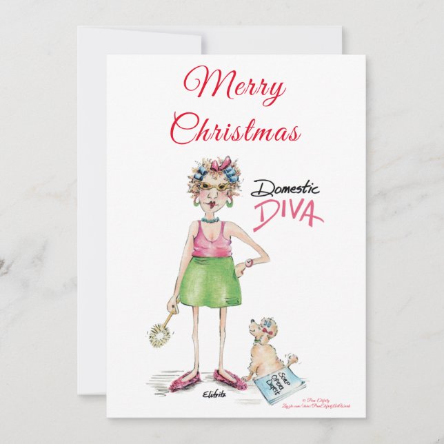 Cartes Pour Fêtes Annuelles Diva domestique, joyeux voeux de vacances caricatu (Devant)
