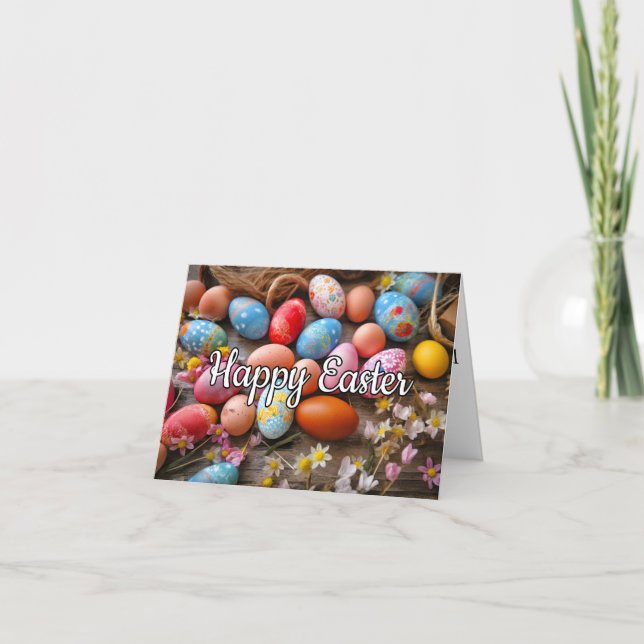 Cartes Pour Fêtes Annuelles Divers Oeufs Colorés Mignons Joyeux Pâques (Devant)