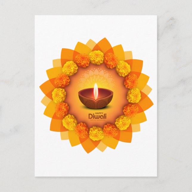 Cartes Pour Fêtes Annuelles Diwali Diya Marigold Festival de la Lumière (Devant)