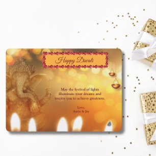 Cartes Pour Fêtes Annuelles Diwali Jaune Ganesh Lampe Diyas Salutation