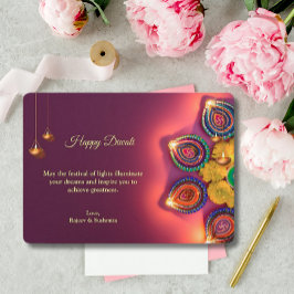 Cartes Pour Fêtes Annuelles Diwali Purple Golden Lamp Diyas Salutation