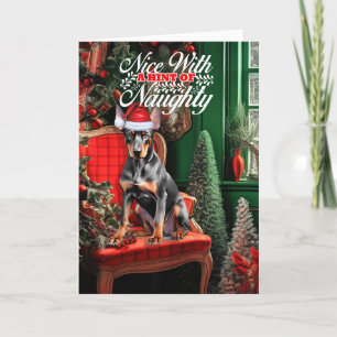 Cartes Pour Fêtes Annuelles Doberman lisse Chien de Noël Naughty Nice