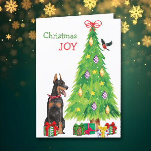 Cartes Pour Fêtes Annuelles Doberman Pinscher Chien et Arbre de Noël