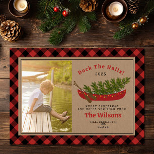 Cartes Pour Fêtes Annuelles Dock Les Halls Canot de Noël Plaid Photo