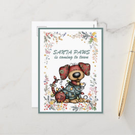 Cartes Pour Fêtes Annuelles Dog Wrapped In Lights Santa PAWS is Coming to Town