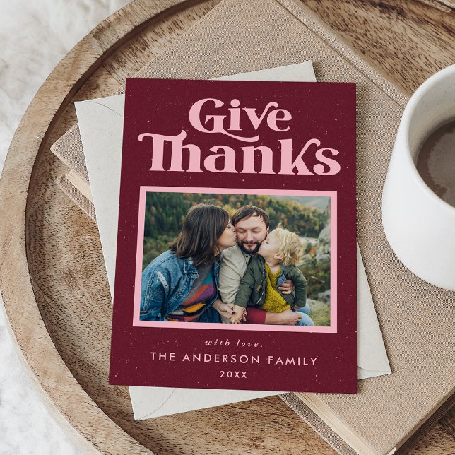 Cartes Pour Fêtes Annuelles Donnez Merci Burgundy Retro Thanksgiving Photo (Créateur téléchargé)