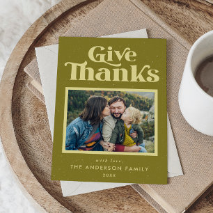 Cartes Pour Fêtes Annuelles Donnez Merci Green Retro Thanksgiving Photo