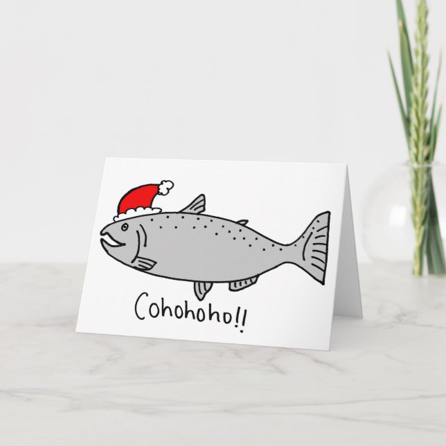 Cartes Pour Fêtes Annuelles Doodle Saumon de Noël Cohoho (Devant)