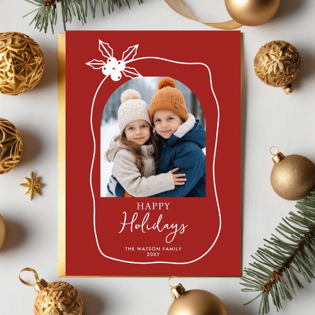 Cartes Pour Fêtes Annuelles Doodle Scribble Noël 4 Photo Main tirée (Doodle Scribble Christmas 4 Photo Hand Drawn Holiday Card)