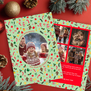 Cartes Pour Fêtes Annuelles Doodle Whimsical Christmas Custom 5 Photo Collage