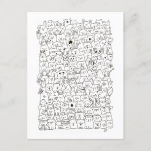 Cartes Pour Fêtes Annuelles Doodle Whimsical noir et blanc "Cats and Co"