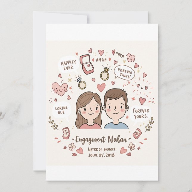 Cartes Pour Fêtes Annuelles Doodof Love : Fiançailles personnalisé (Devant)