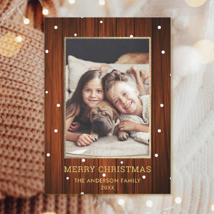 Cartes Pour Fêtes Annuelles Dorée   Rustic Country Bois Photo Noël