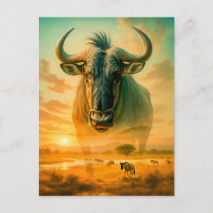 Cartes Pour Fêtes Annuelles Double exposition Portrait de Wildebeest