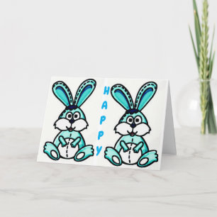 CARTES POUR FÊTES ANNUELLES DOUBLER LES BUNNIES AVEC DES SOUHAITS DOUBLES POUR