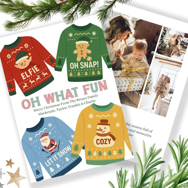 Cartes Pour Fêtes Annuelles Douleur de Noël moche (Ugly Christmas Sweater Holiday Card by Ricaso. Add text and 3 photographs. Personalized cards)