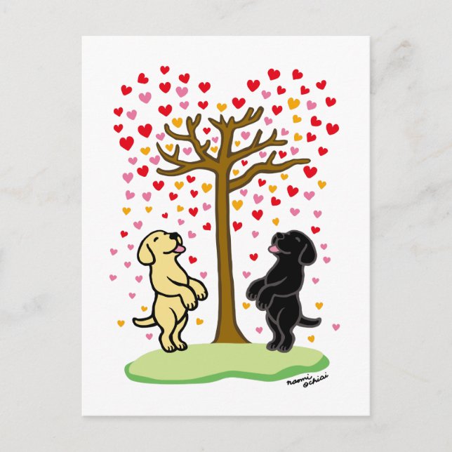 Cartes Pour Fêtes Annuelles Douleur des coeurs Labradors jaunes et noirs (Devant)