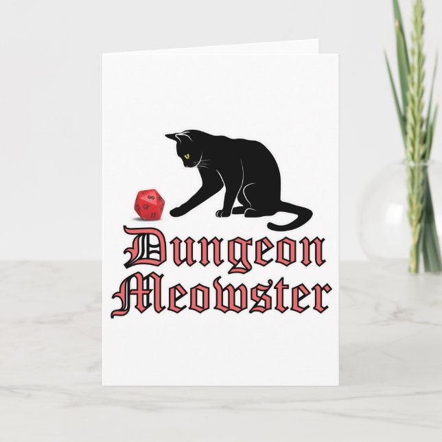 Cartes Pour Fêtes Annuelles Doungeon Meowster Drôle RPG Chat avec dés (Devant)