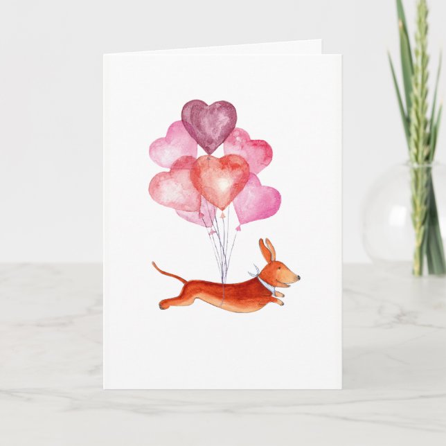 Cartes Pour Fêtes Annuelles Doux aquarelle mignonne avec ballons cardiaques (Devant)