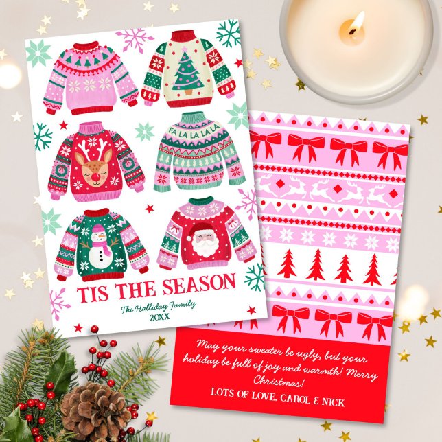 Cartes Pour Fêtes Annuelles Doux moche C'Est La Saison Noël De Famille (Ugly Sweater Tis The Season Family Christmas Holiday Card)