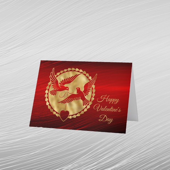Cartes Pour Fêtes Annuelles Doves Gold Red Heart Valentine (Créateur téléchargé)